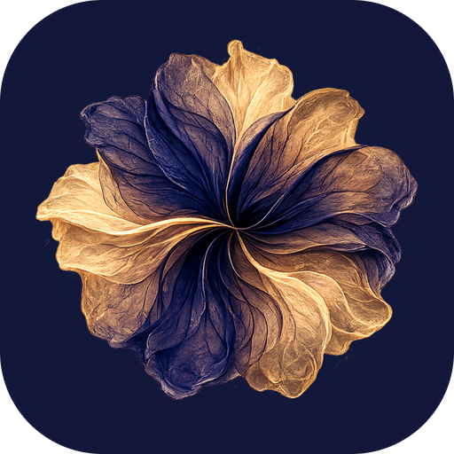 The Imani app icon: a bloom of indigo and gold fabric petals
